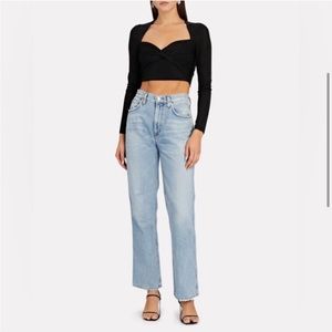 Significant Other New Black Intermix Long Sleeve Cropped Top Size 2